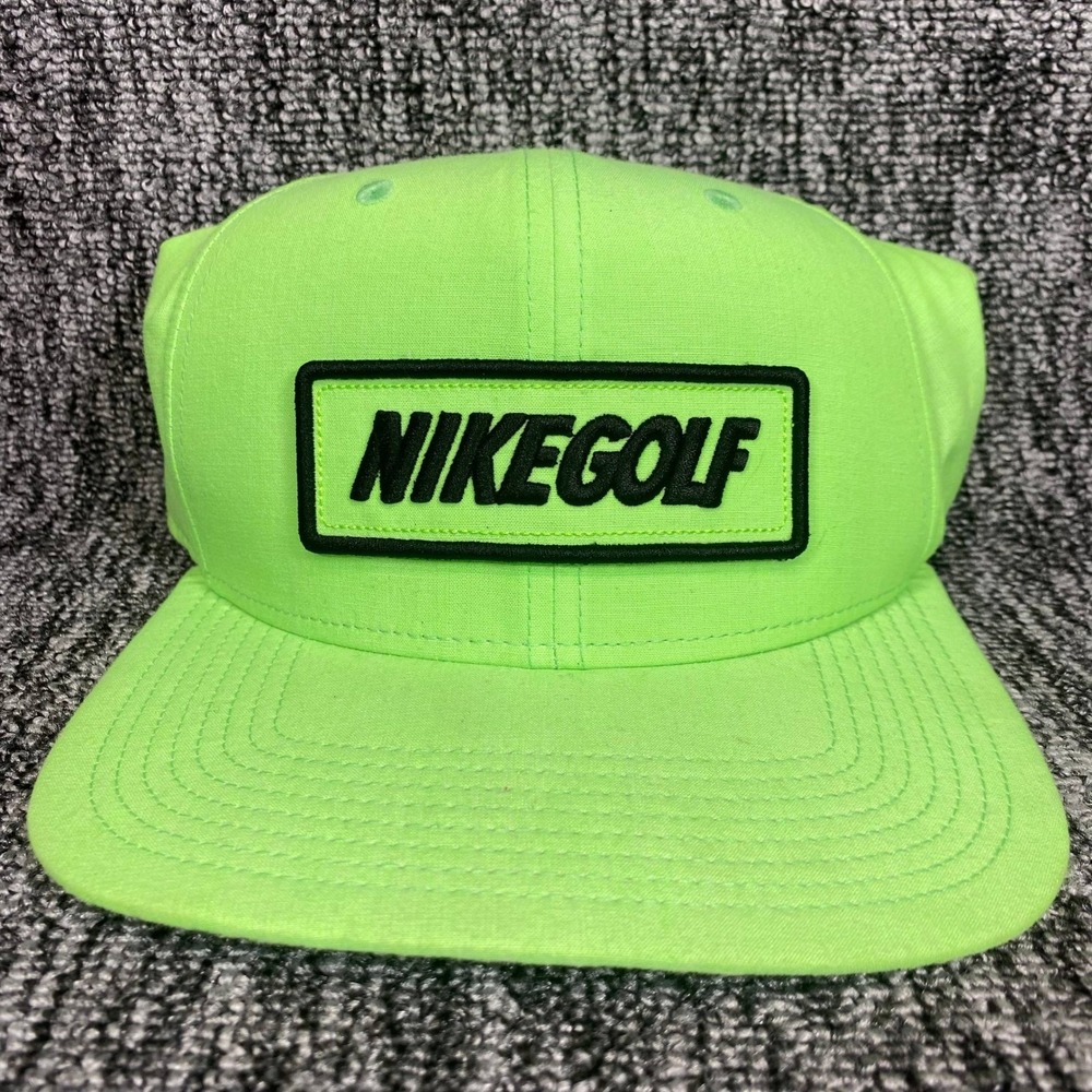 Nike Golf Hat Cap Neon Green Black Patch Leather Strapback Flat Bill Mens OSFM